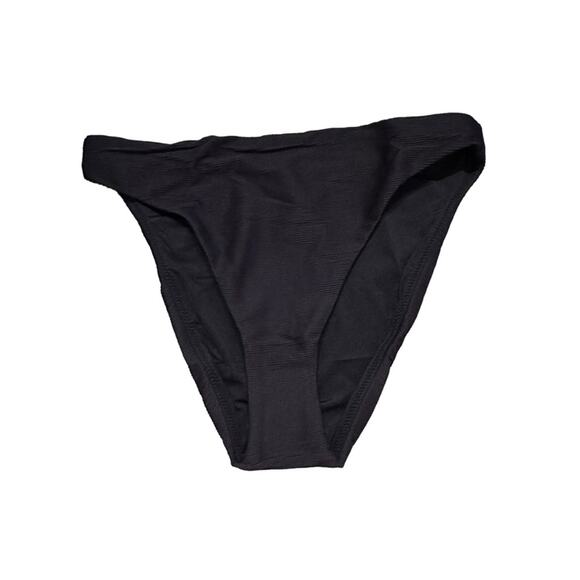J.Crew NWT Black Ribbed Bikini Bottom‎ Women's Size Medium High-Rise Cheeky Swim - Picture 1 of 6